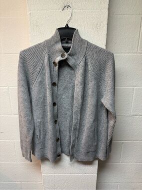 Banana Republic Grey Ribbed Cotton Cardigan